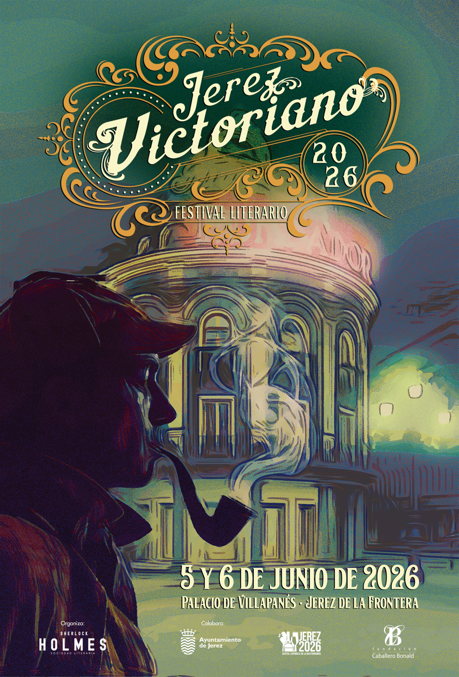 Cartel oficial del festival literario Jerez Victoriano, dedicado a la literatura victoriana y celebrado en Jerez de la Frontera.