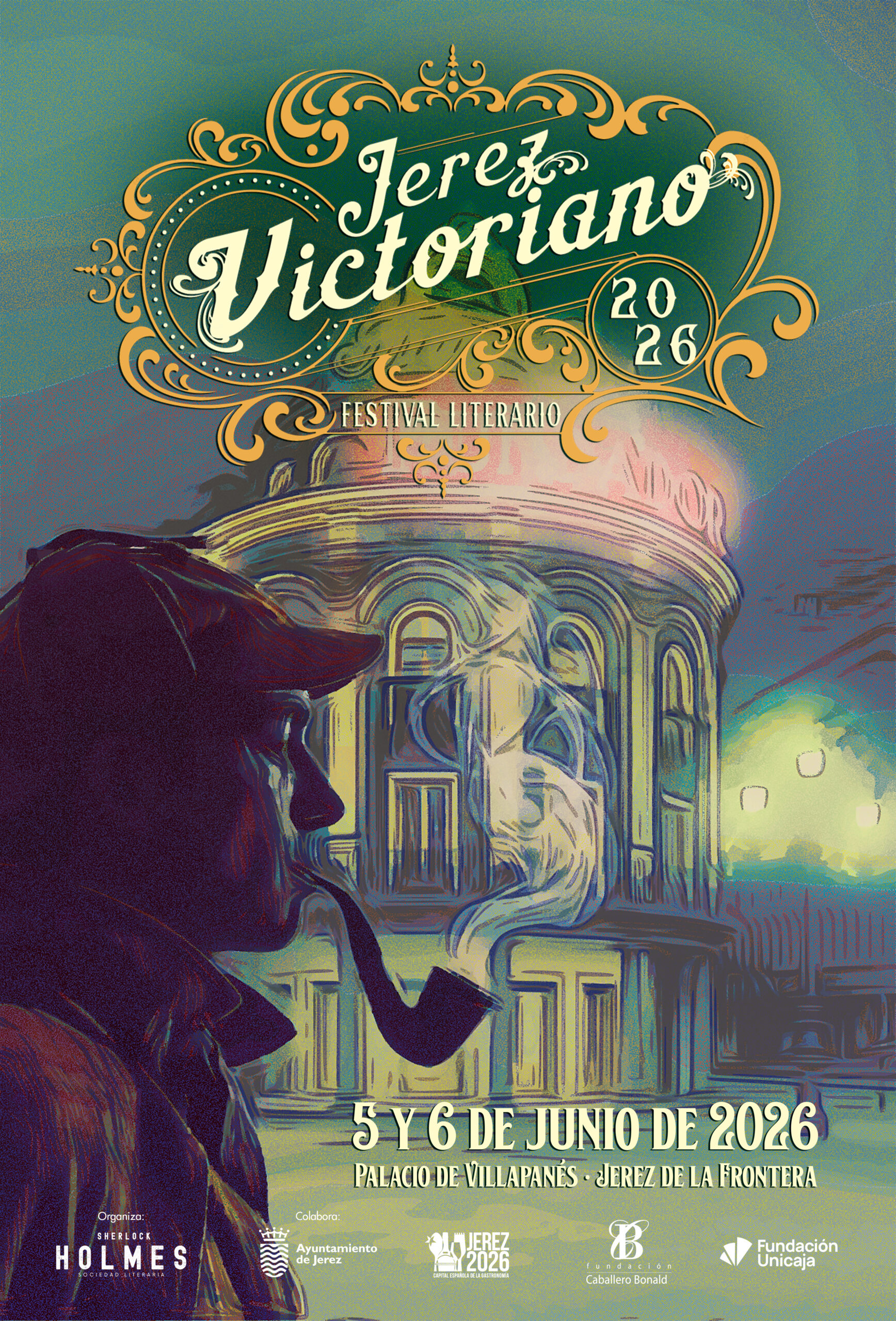Cartel oficial del festival literario Jerez Victoriano, dedicado a la literatura victoriana y celebrado en Jerez de la Frontera.