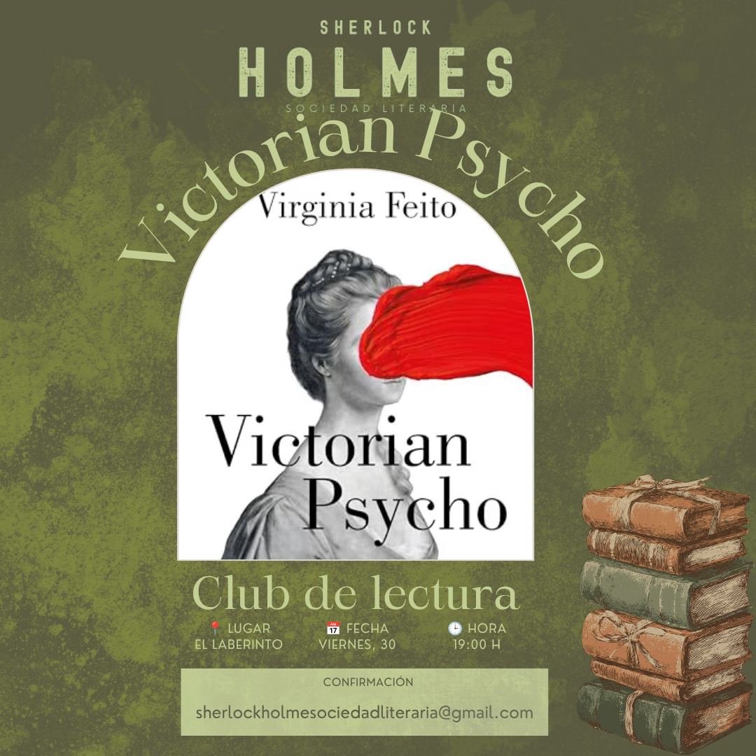 Cartel del Club de Lectura Especial Halloween dedicado a Victorian Psycho, de Virginia Feito, organizado por la Sociedad Literaria Sherlock Holmes en Jerez de la Frontera.
